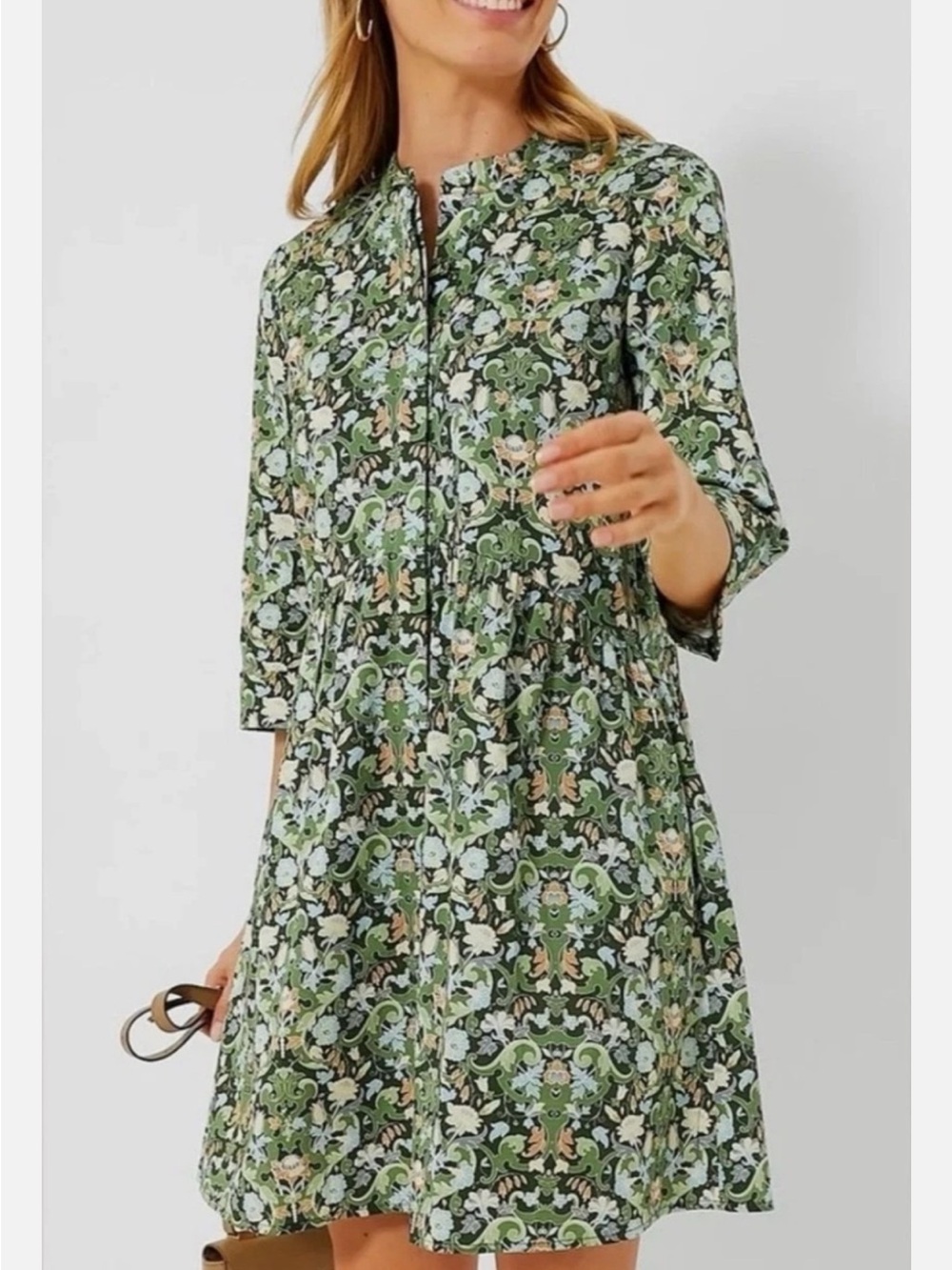 Tuckernuck Sage Deco Damask Royal Shirt Dress Small